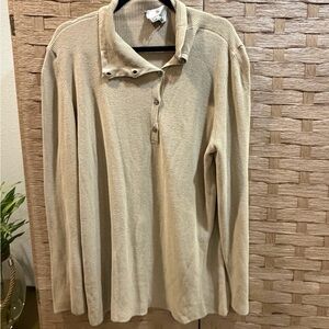 Marina Rinaldi Beige 100% Cotton Knit Pullover Collard Sweater Size XL